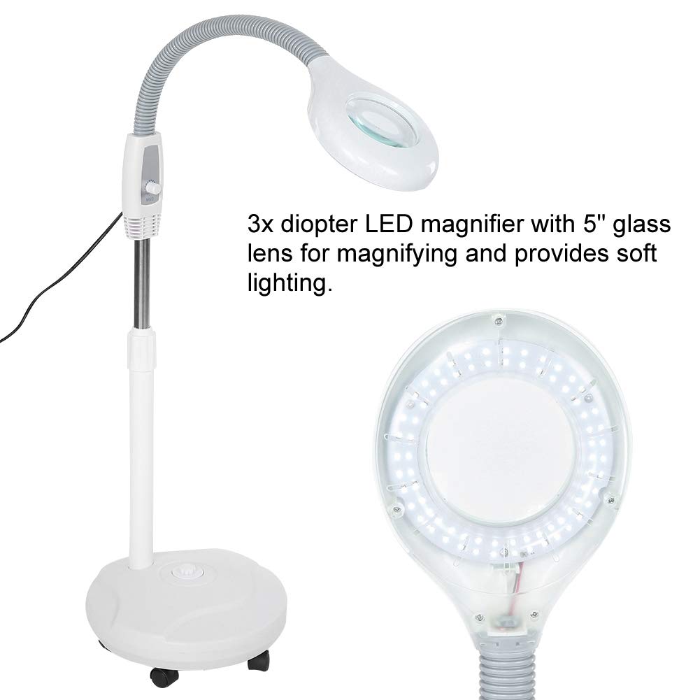LED Magnifying Floor Lamp with 3X Lens - Adjustable Height Stand for Makeup, Crafts & Reading - Bright Illumination for Beauty Care & Detailed Work (US) - Perfect for Home Salon, Hobby Room & Office Workspace