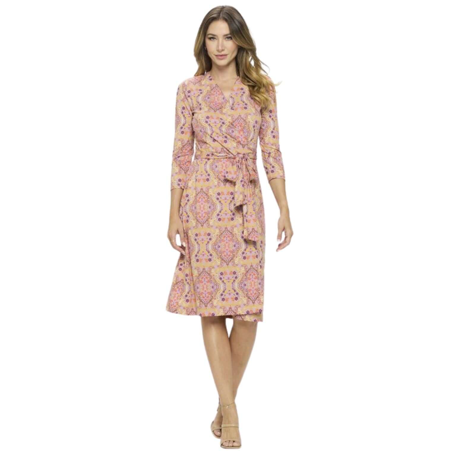Stylish USA-Made Feminine Touch Jersey Wrap Dress for Women - Perfect for Casual Outings, Office Wear & Date Nights