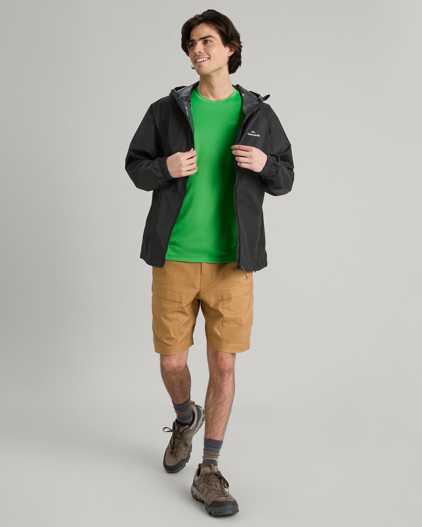 Men's 2-Layer Waterproof Rain Jacket with Pockets - Black | Outdoor Hiking, Camping & Travel Gear