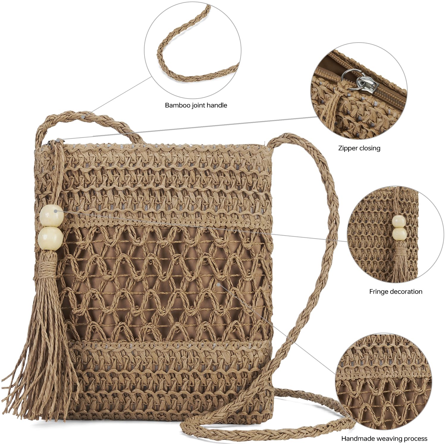 Women's Straw Beach Purse - Crossbody Shoulder Handbag, Raffia Woven Tote for Summer Vacation | Perfect for Beach Outings, Pool Parties & Tropical Getaways