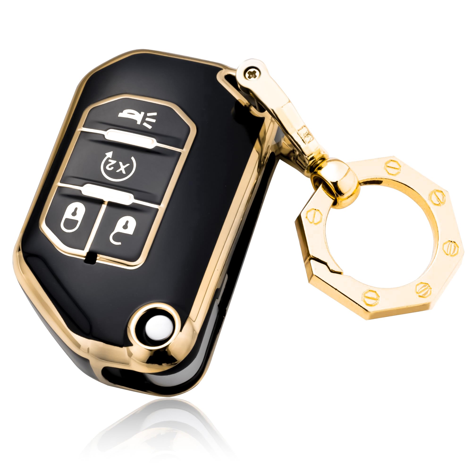 Premium YHC Key Fob Cover for Jeep Wrangler & Gladiator (JL/JLU/JT) - Durable Car Key Case with Gold Keychain | Perfect for Off-Road Adventures & Daily Protection