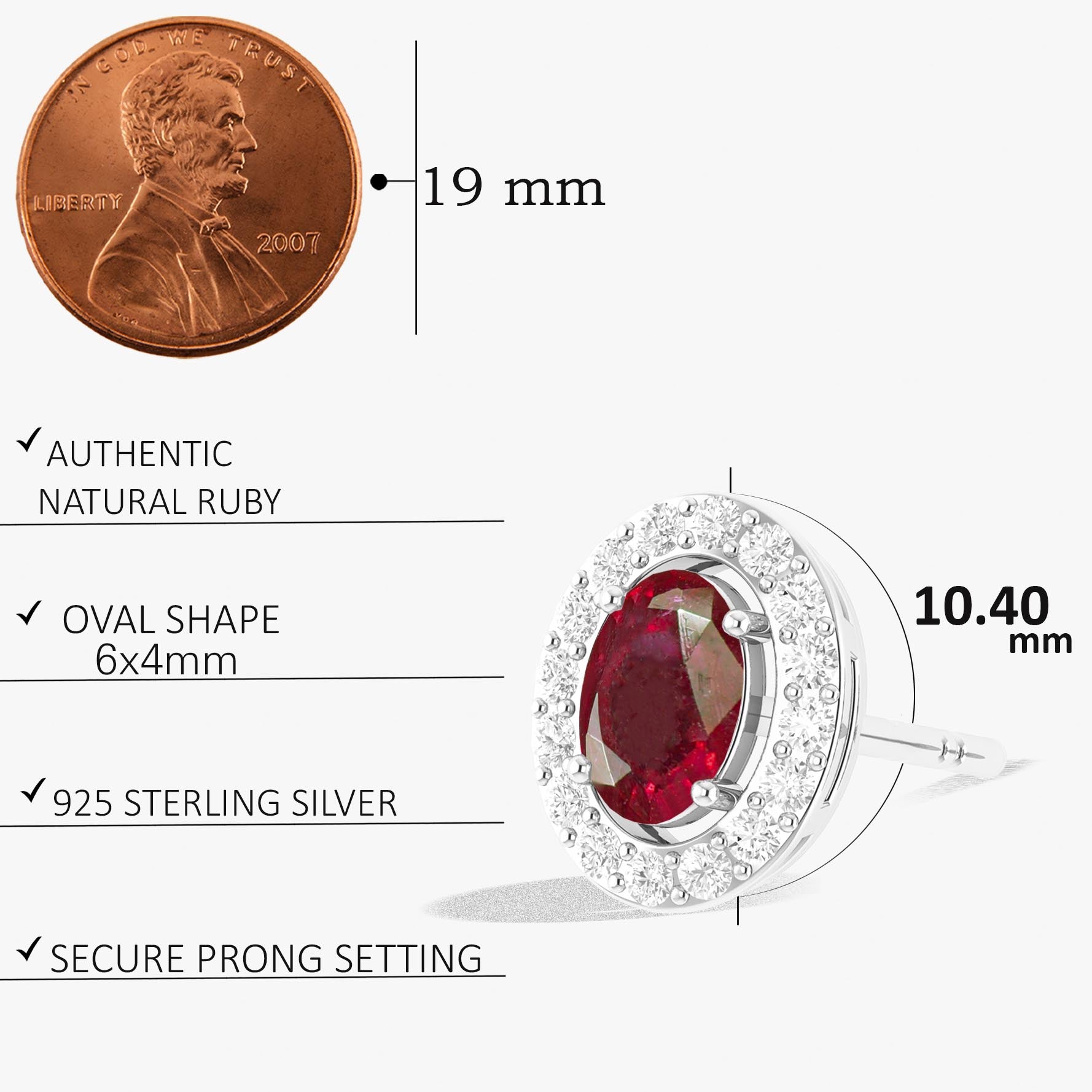 Genuine Red Ruby Oval Stud Earrings for Women - 14K Gold Plated Elegant Jewelry Gift for Birthday, Anniversary & Special Occasions