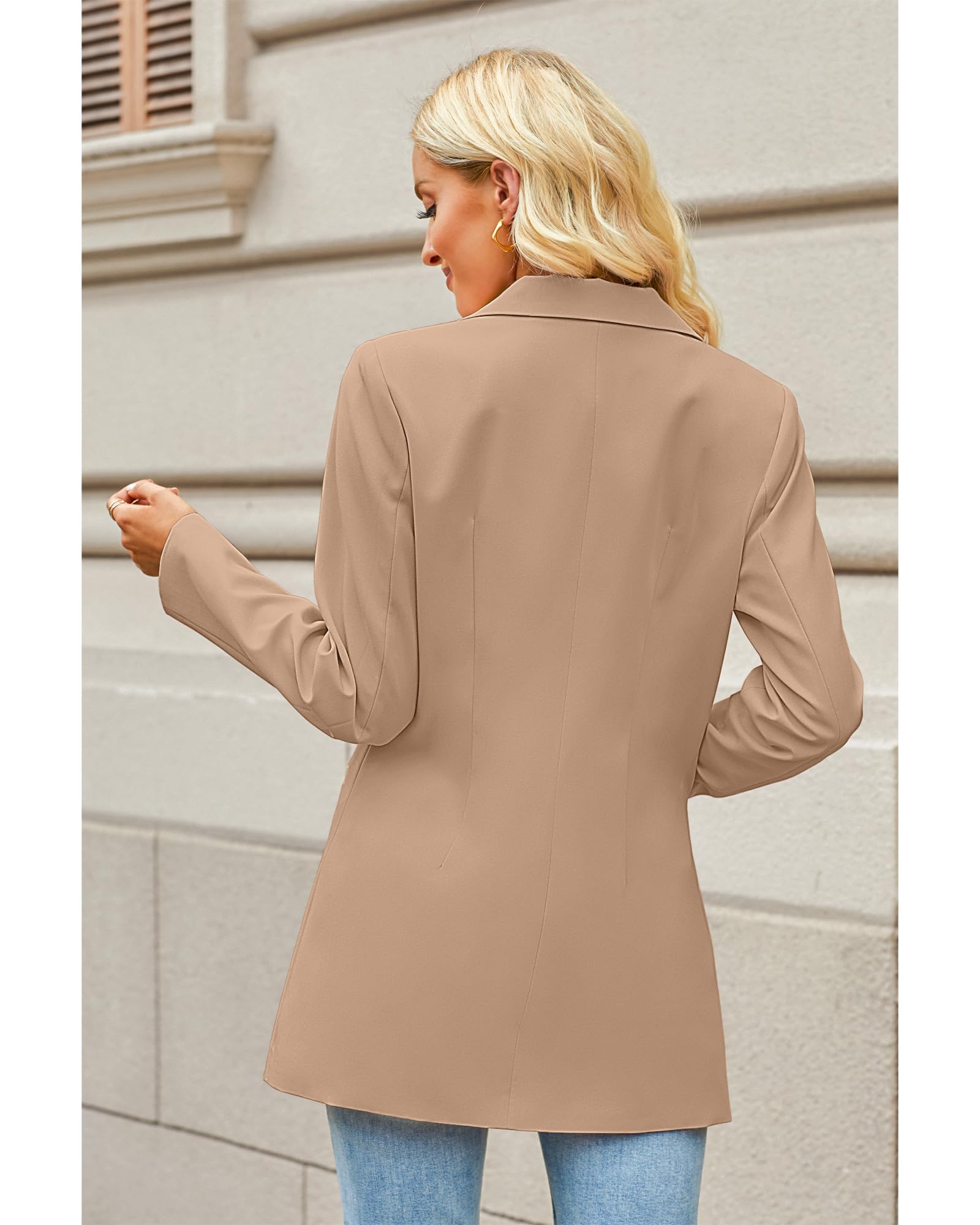Luvamia Women's Business Casual Blazer Jacket - Professional Long Office Blazer with Lapel Pockets for Work, Interview & Formal Occasions
