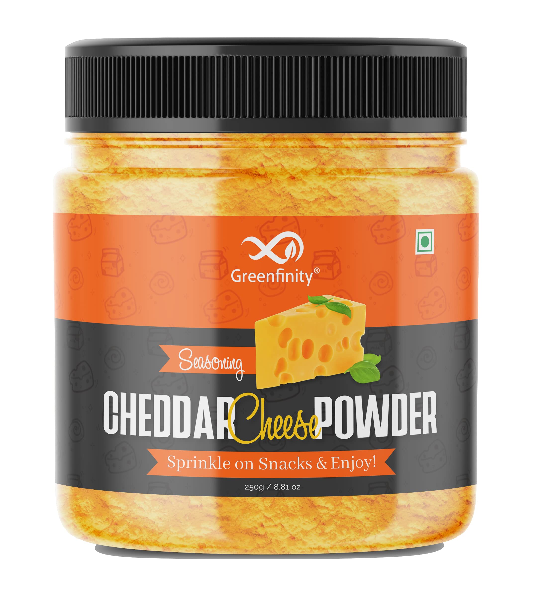GreenFinity Cheddar Cheese Powder 250g (Pack of 1) - Premium Cheese Powder for Popcorn, Pizza, Pasta & Fries | Rich Cheddar Flavor | Perfect for Snacks, Cooking & Baking at Home