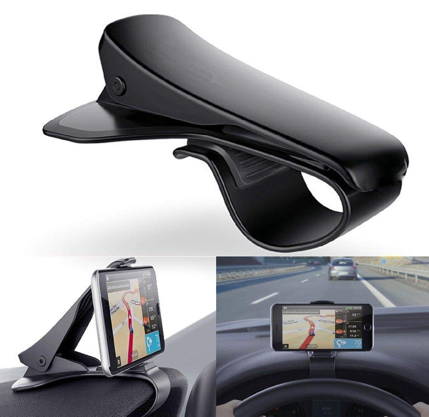 THXCO DishyKooker Universal Car Phone Holder - Clip On HUD GPS Dashboard Mount for iPhone & Android (4.7-6.5 Inch) - Non-Slip Stand for Safe Driving & Navigation