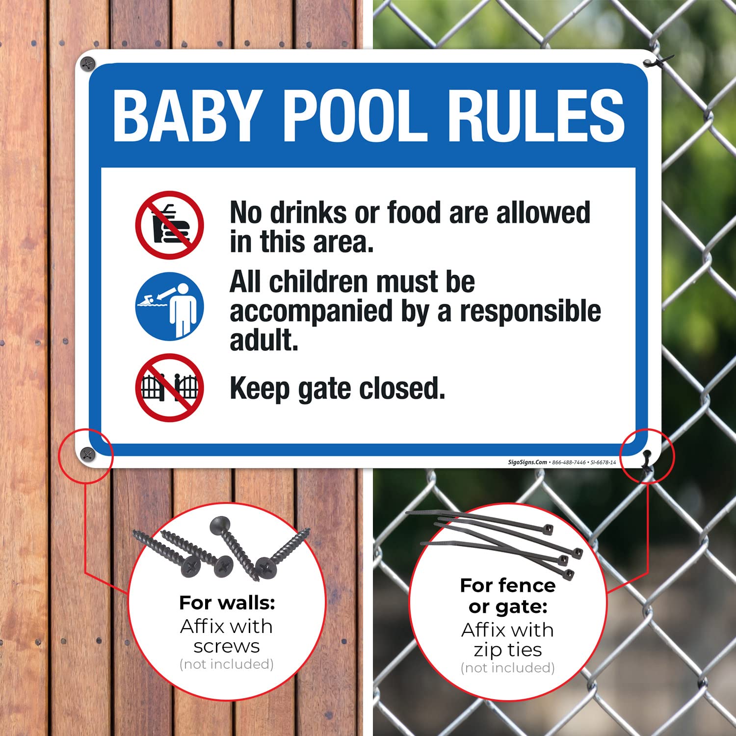 Baby Pool Rules Sign - 10x14 Inches Rust-Free .040 Aluminum Pool Sign, Fade Resistant for Indoor/Outdoor Use, Made in USA - Perfect for Backyard Pools, Community Centers & Swim Schools