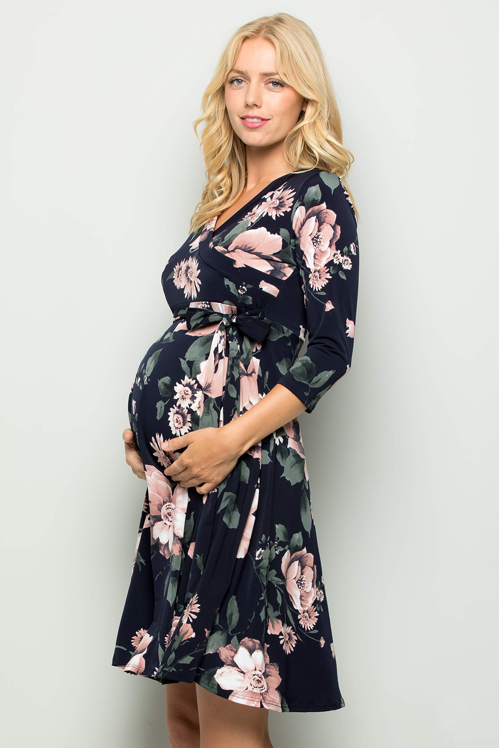 Floral Maternity Dress for Women - Made in USA | Comfortable Pregnancy Dress for Baby Shower, Photoshoot & Everyday Wear