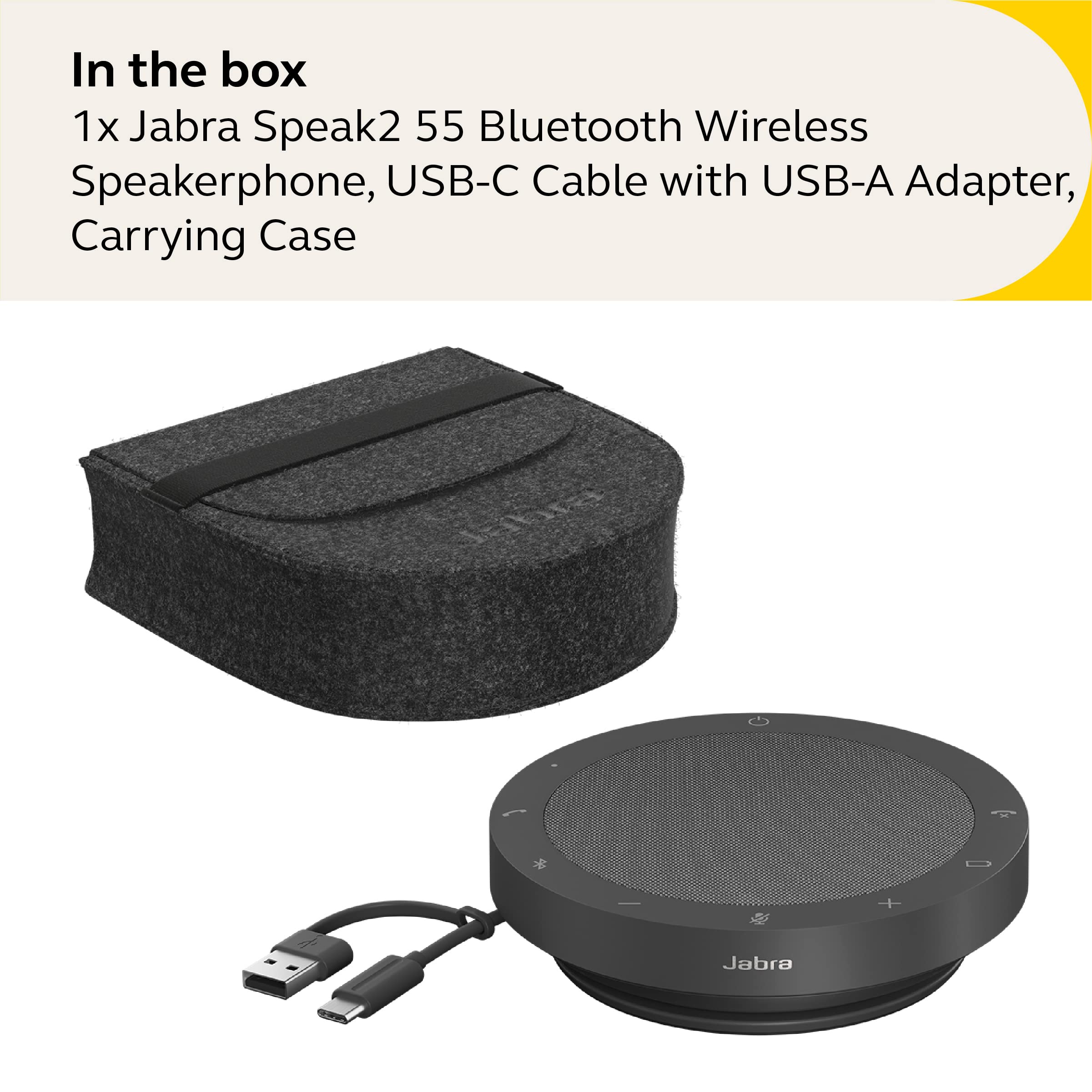 Jabra Speak2 55 Wireless Bluetooth Speakerphone - Compact Portable Speaker with 4 Noise-Cancelling Mics, 50mm Full-Range Speaker & HD Audio - Zoom & Google Meet Certified (Dark Grey) - Perfect for Home Office, Conference Calls & Remote Meetings