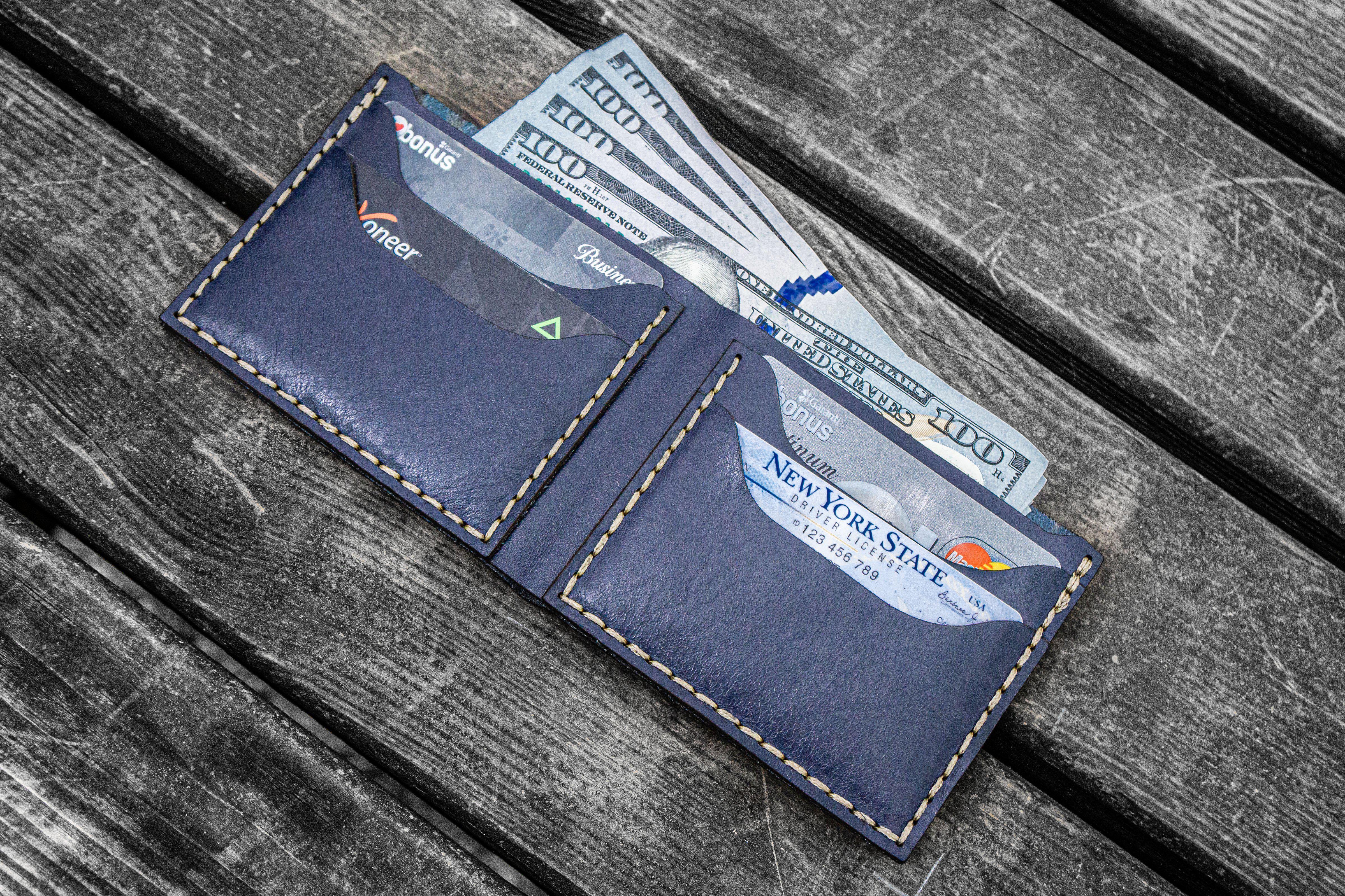 Custom Handmade Genuine Leather Wallet for Men - Navy Blue Personalized Gift for Dad, Husband, Boyfriend - Perfect for Everyday Use & Travel
