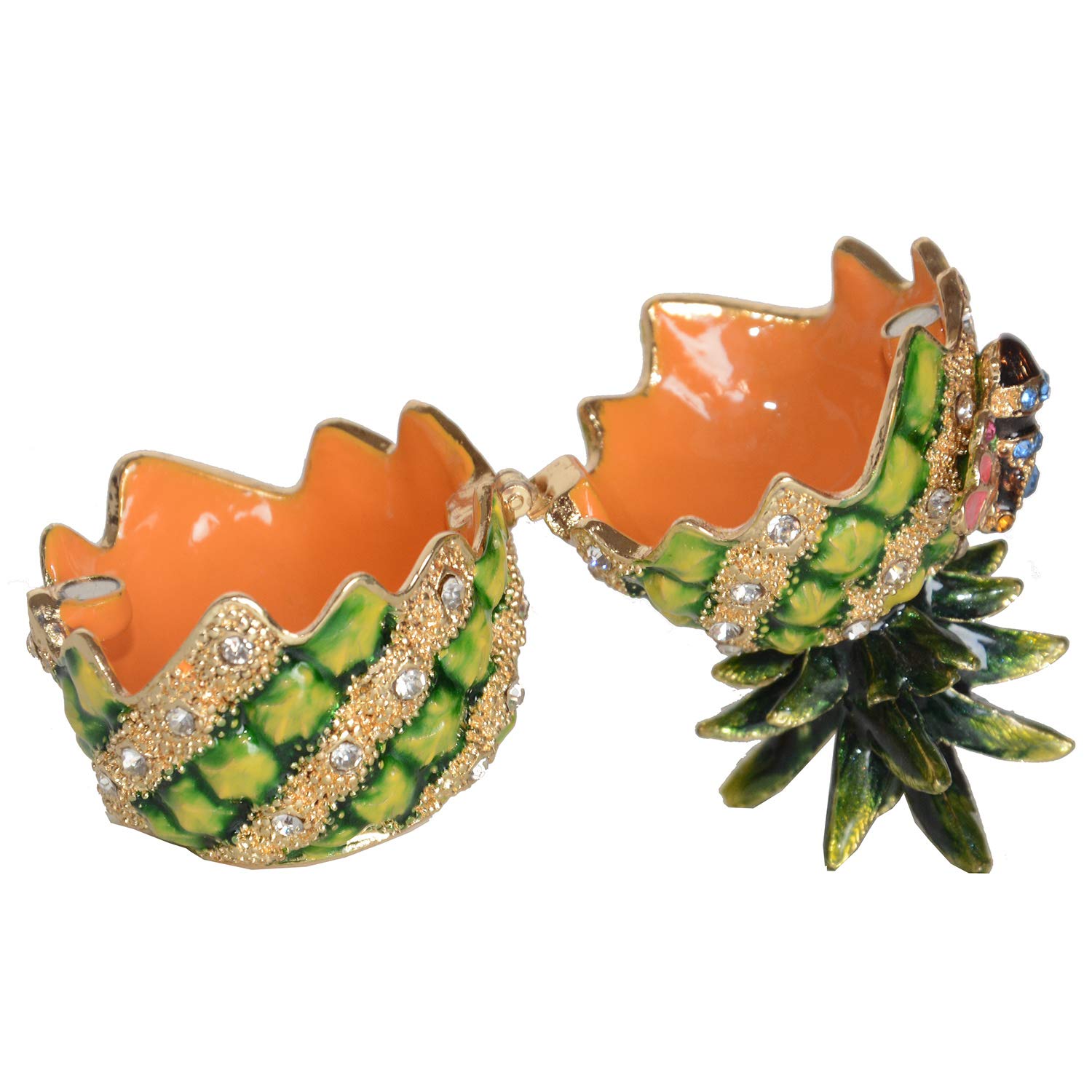 Hand-Painted Pineapple & Bumblebee Jewelry Box - Hinged Lid Ring & Earring Holder - Decorative Fruit Figurine Collectible - Perfect for Gift Giving, Home Decor & Jewelry Storage