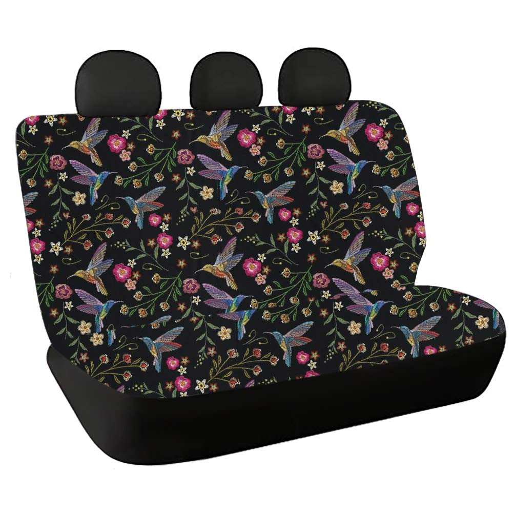 Boatee Bird Floral Car Seat Covers - Black Washable Back Seat Protector for Cars | Easy Installation Bench Seat Cover | Auto Interior Decorative Accessories | Perfect for Daily Commute, Road Trips & Car Protection