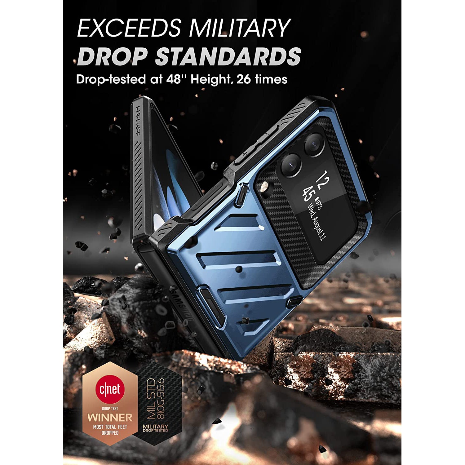 Samsung Galaxy Z Flip 3 Unicorn Beetle Pro Rugged Case with Belt Clip - Heavy Duty Shockproof Cover, Metallic Blue - Perfect for Outdoor, Work & Active Lifestyle Protection