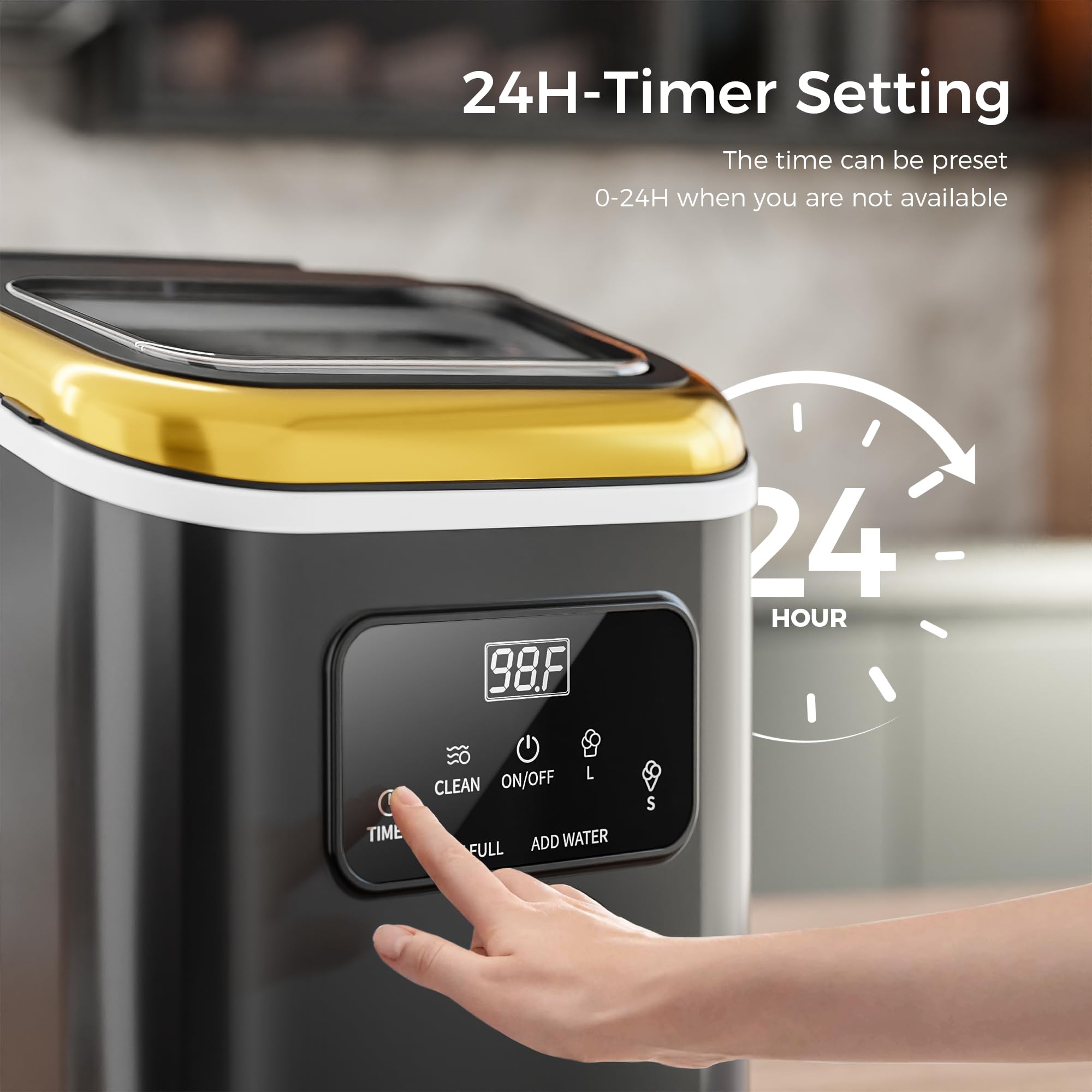Kismile 28lbs/24Hrs Portable Countertop Ice Maker with LED Screen & Self-Cleaning - Compact Ice Machine for Home, Kitchen, RV, Office & Outdoor Use (Black)