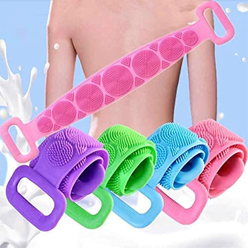 Premium Silicone Body Scrubber & Exfoliating Bath Brush - Long Handle Back Scrubber, Shower Loofah Belt for Deep Cleansing & Skin Exfoliation | Ideal for Hard-to-Reach Areas, Spa Day, and Relaxing Bath Time