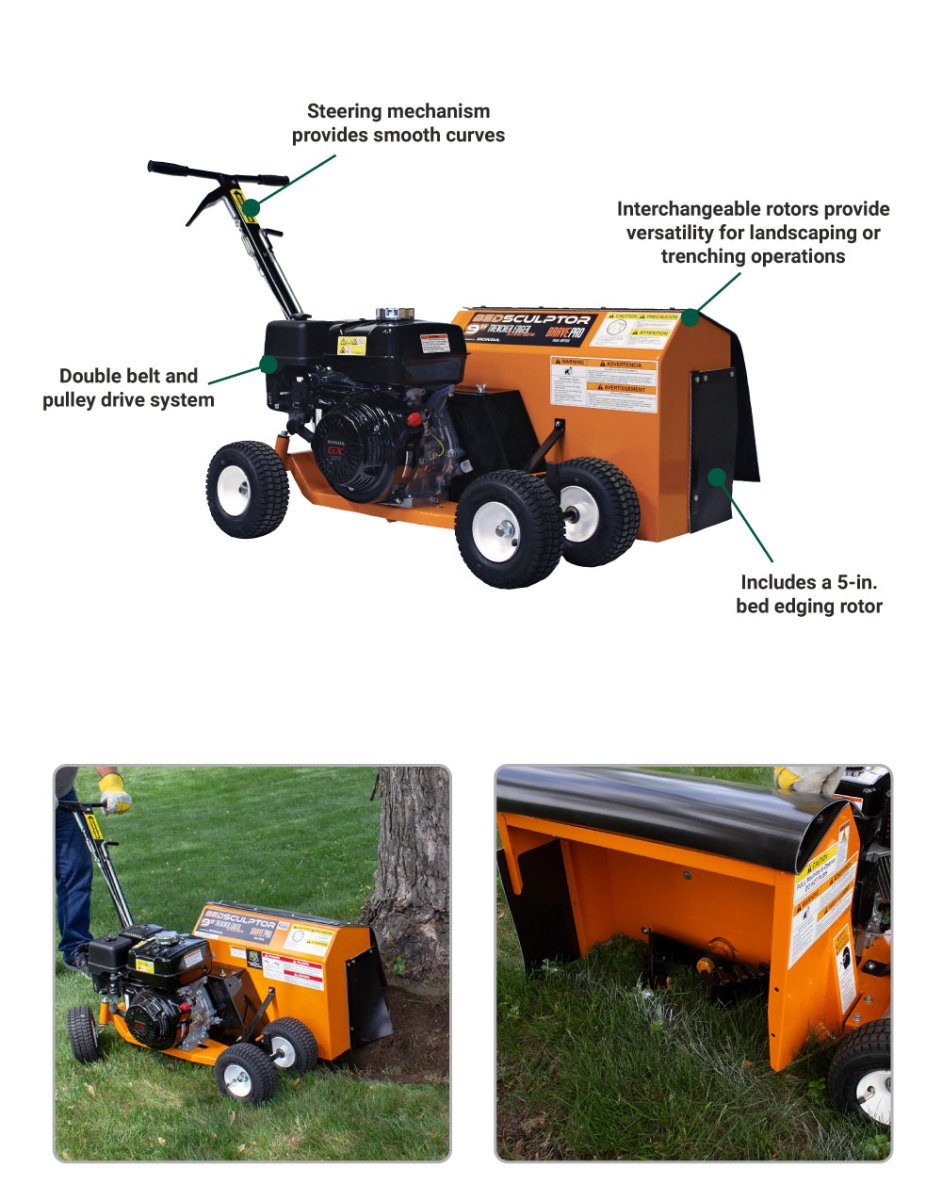 Brave Trencher 5-Inch Bedmaster Rotor with Honda GX270 Engine - Perfect for Landscaping, Trenching, and Construction Projects