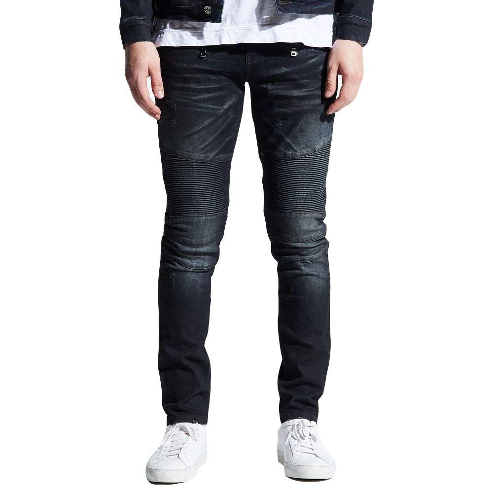 Embellish Clemente Women's Biker Denim Jeans - High Waisted Distressed Blue Jeans for Casual Wear & Motorcycle Riding