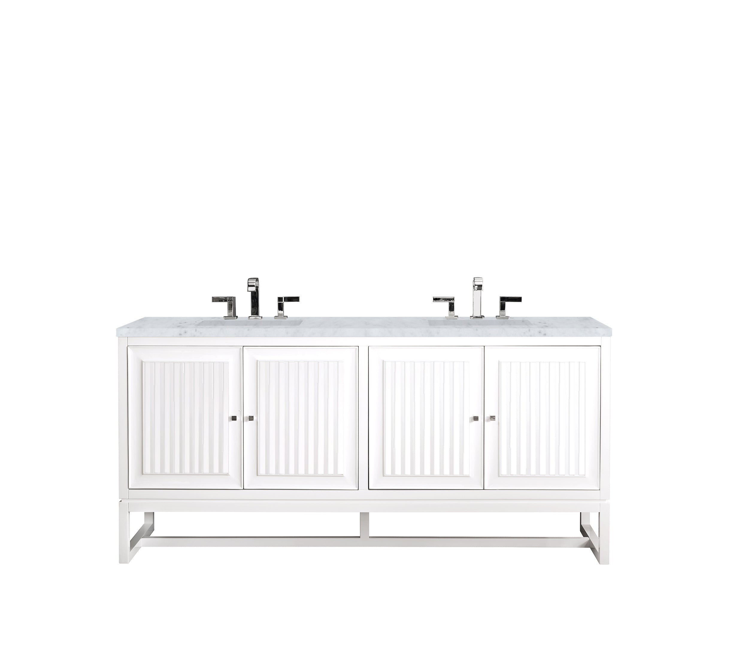 Athens 72 Inch Double Vanity Cabinet with Carrara White Marble Top - Glossy White Bathroom Vanity for Modern Master Bath & Powder Room