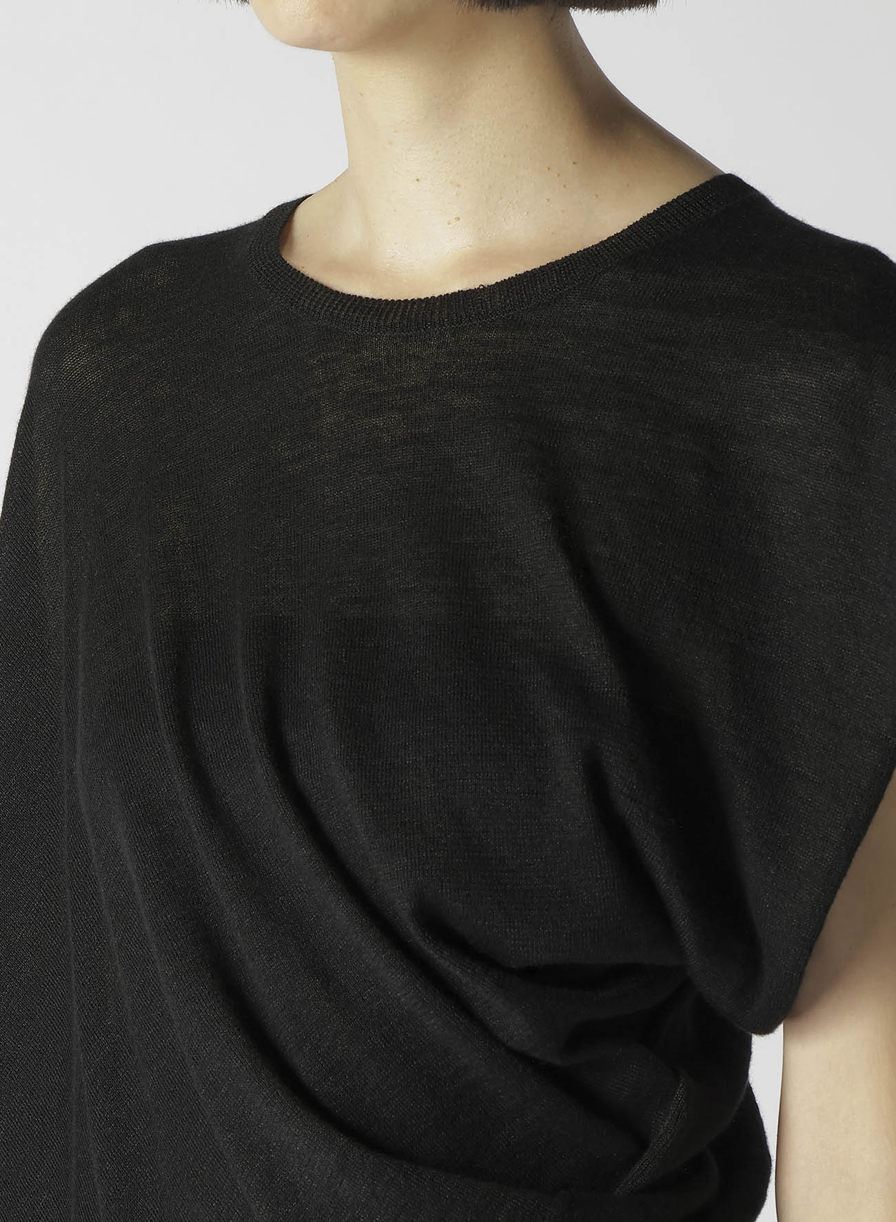 14G1P Low Tension Plain Stitch Drape Detail Short Sleeve Pullover Sweater - Casual Comfort Wear for Everyday Outfits & Layering