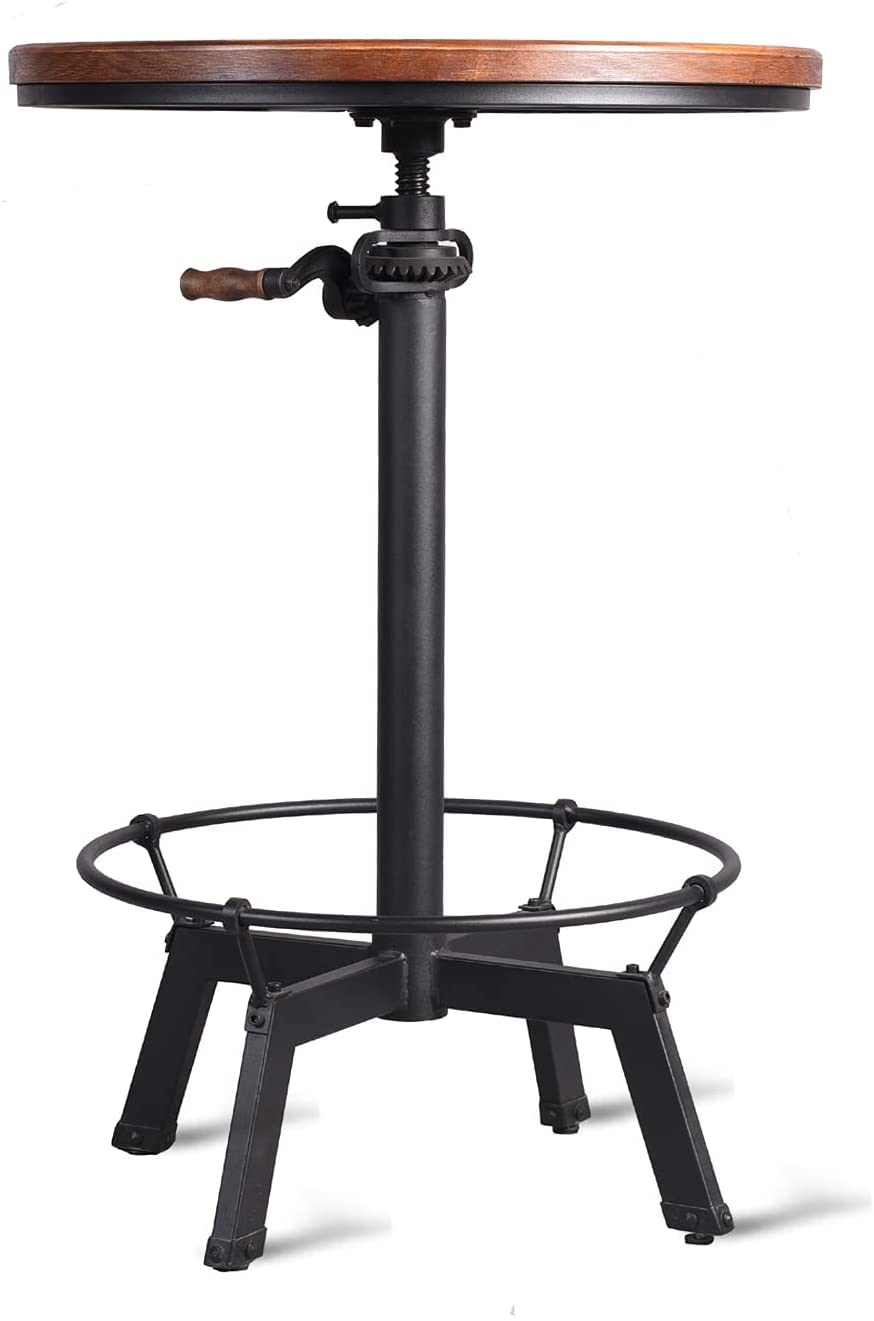 3-Piece Industrial Adjustable Bar Table Set with 2 Swivel Stools - Counter Height Dining Table for Kitchen, Pub & Bistro - Machinist Style Bar Table & Chairs for Home, Restaurant & Outdoor Use