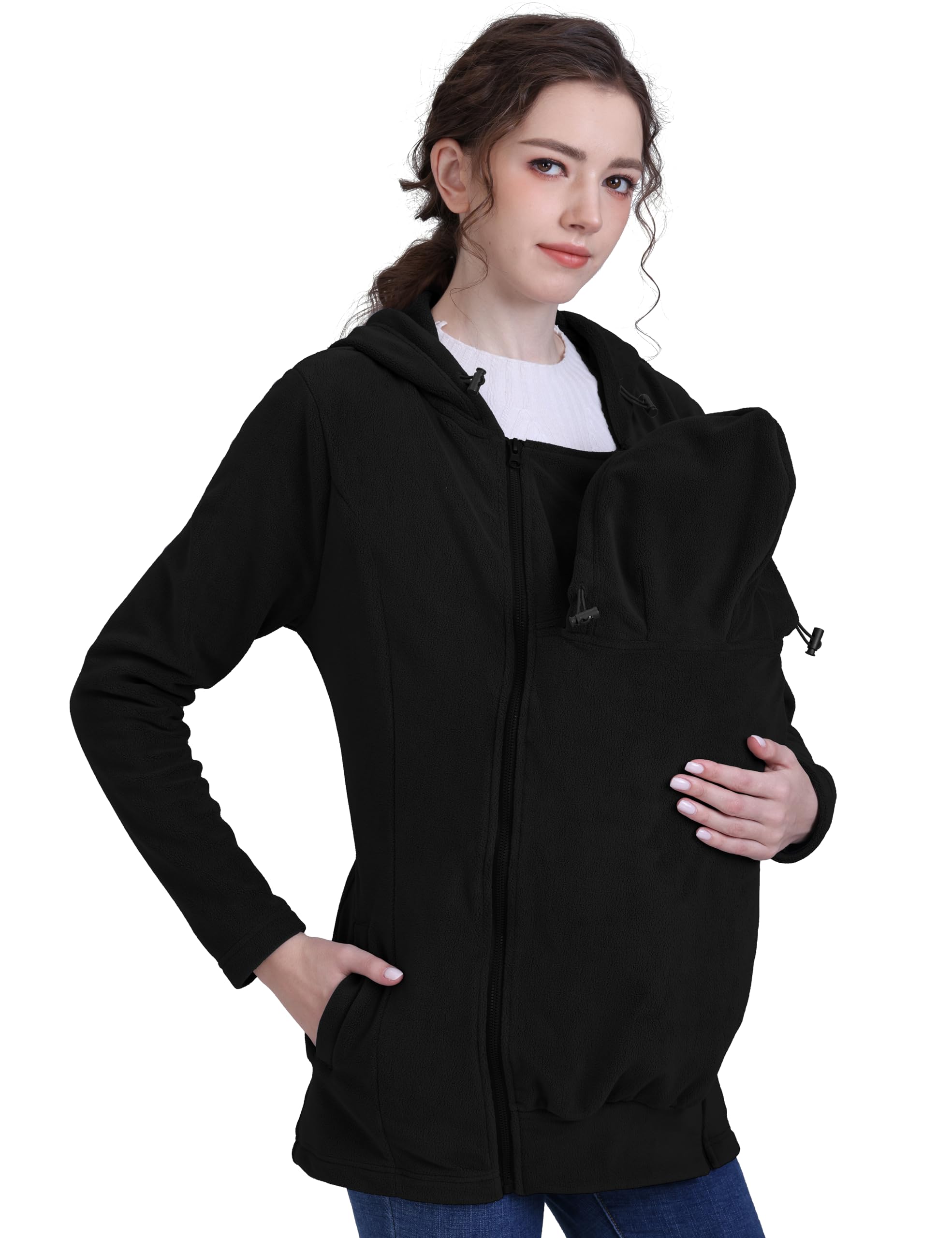 Foucome Women's Maternity Sweatshirt - 2 in 1 Fleece Zip Up Hoodie Jacket with Pockets | Soft & Comfortable Pregnancy Outerwear for Casual Wear & Nursing