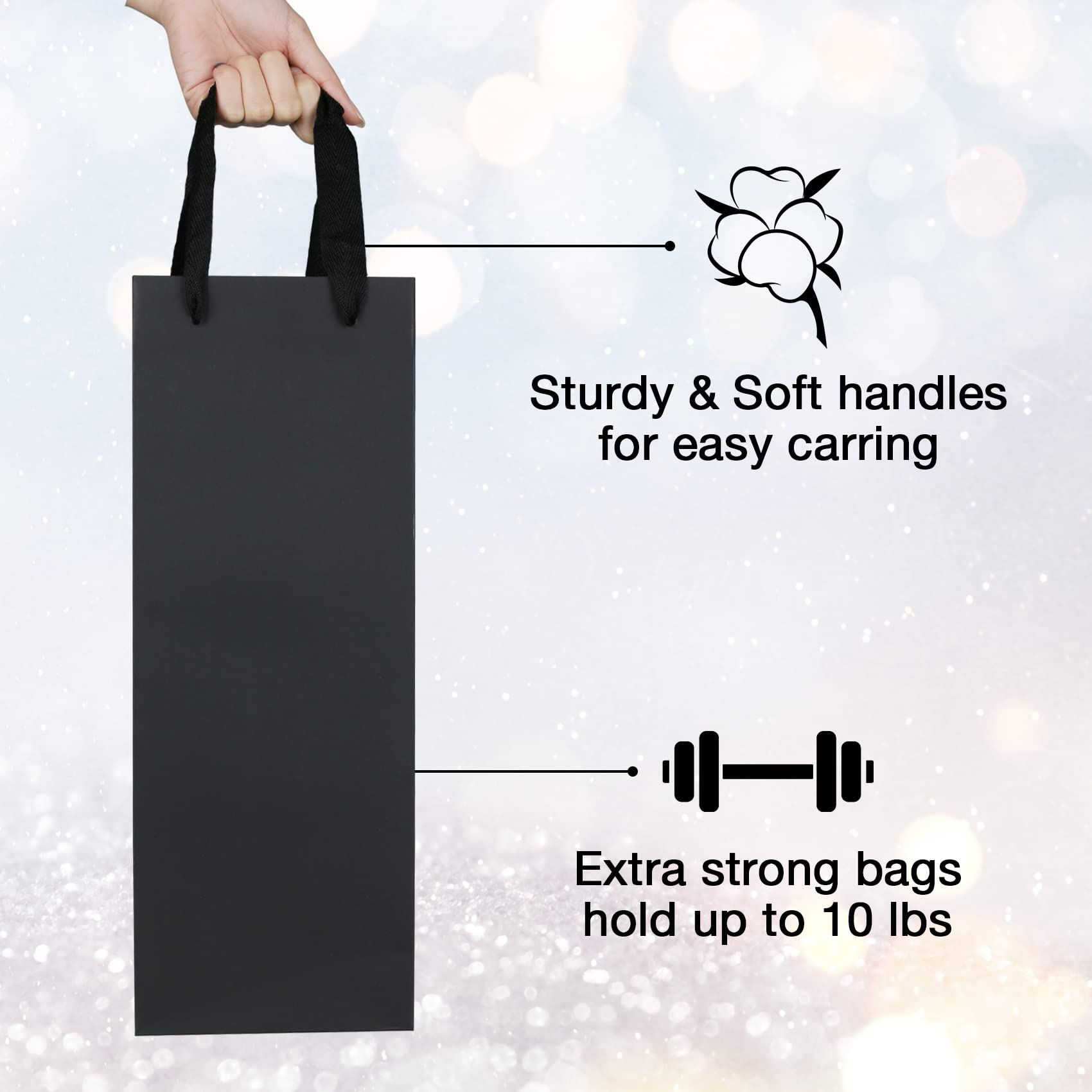 20 Pack Black Wine Bottle Bags Bulk 4x4x14 Inch - Kraft Paper Gift Bags with Handles for Champagne, Alcohol & Liquor Retail - Perfect for Gifts, Weddings & Party Favors
