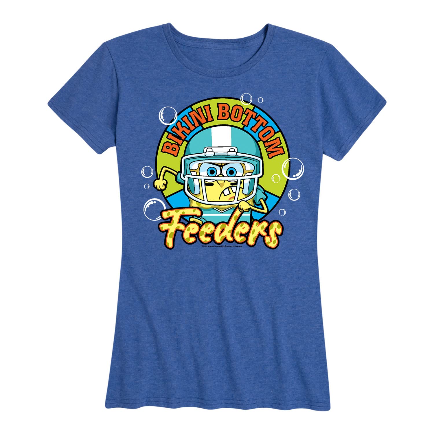 SpongeBob SquarePants Bikini Bottom Bubble Bowl Graphic T-Shirt - Women's Short Sleeve Cotton Tee - Funny Cartoon Character Apparel - Perfect for Casual Wear, Cosplay & Gift Giving