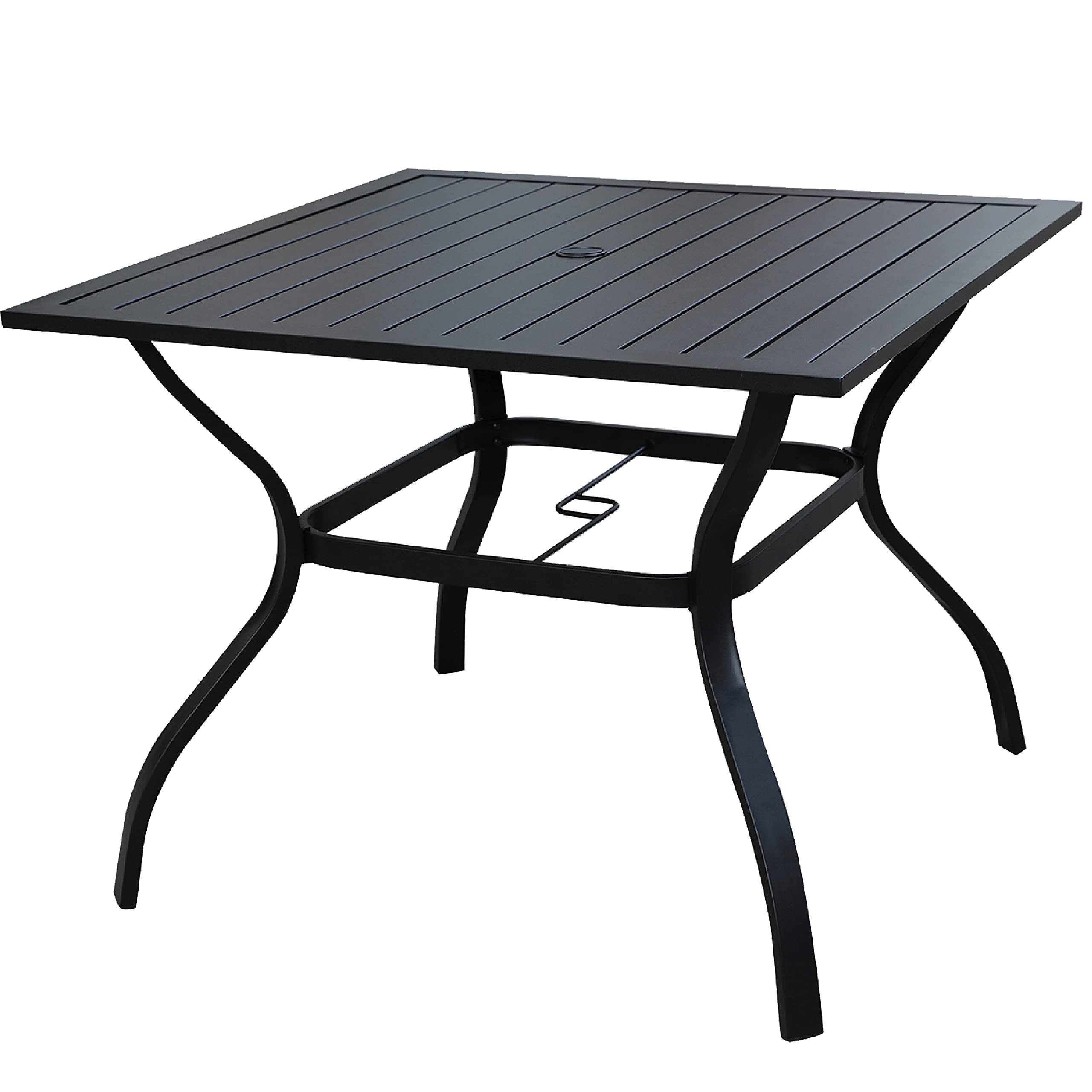 LOKATSE HOME 37x37 Inch Square Outdoor Patio Dining Table with Umbrella Hole - Durable Black Metal Steel Frame for Backyard, Garden, Deck, or Poolside Dining