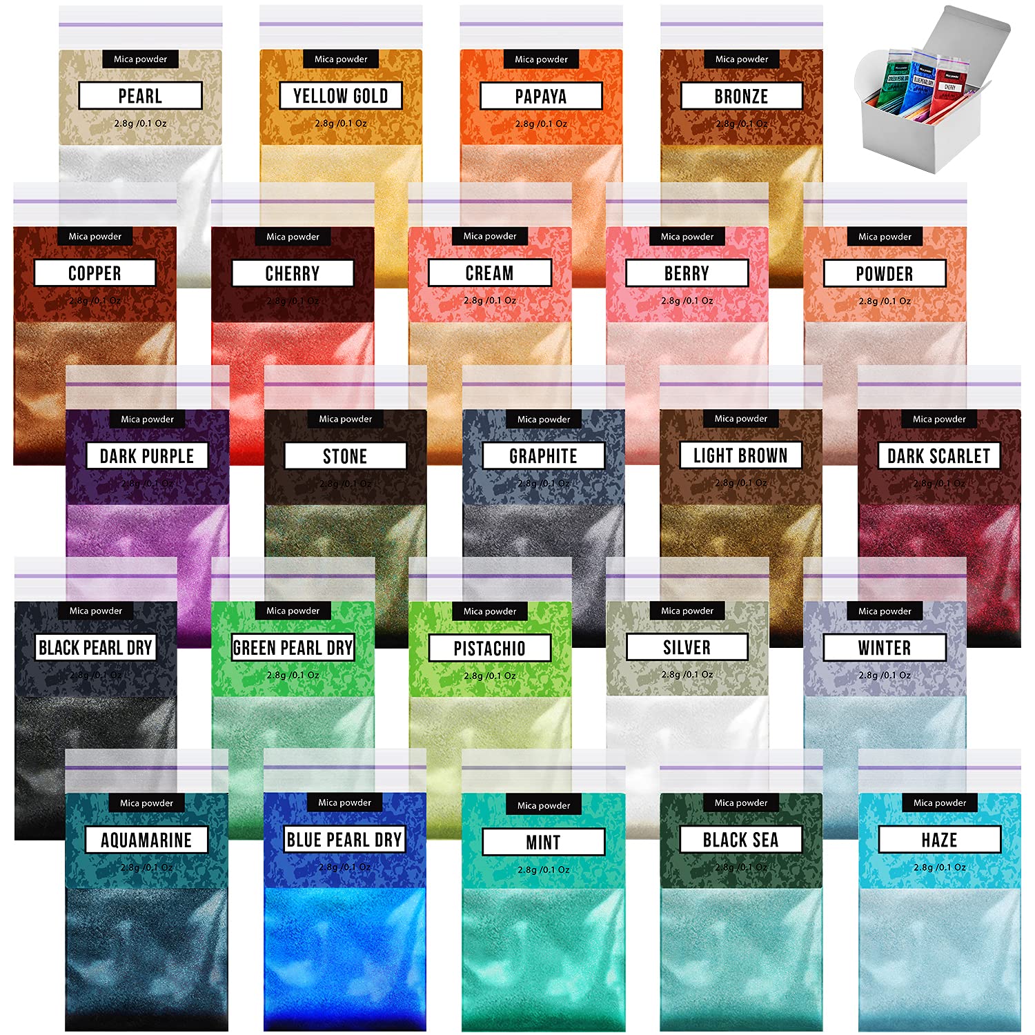 24 Colors Mica Powder for Epoxy Resin, Nail Art Pigment, Soap Making Dye - Vibrant Epoxy Resin Color Pigment Set for DIY Crafts, Jewelry Making, Bath Bombs & Candle Coloring