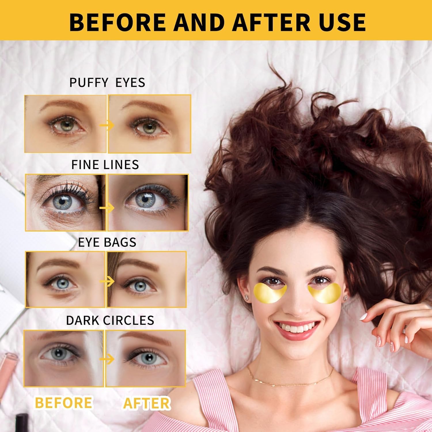 Fidrox 24K Gold Eye Masks for Dark Circles & Puffiness - 60PCS Under Eye Gel Patches with Collagen, Caffeine & Peptides - Reduce Eye Bags, Wrinkles & Puffy Eyes - Perfect for Night Skincare, Spa Days & Travel Essentials