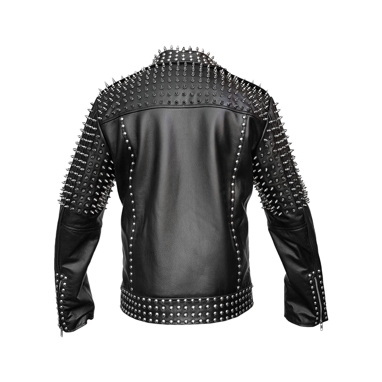 Men's Black Leather Punk Jacket with Spikes for Motorcycle & Streetwear