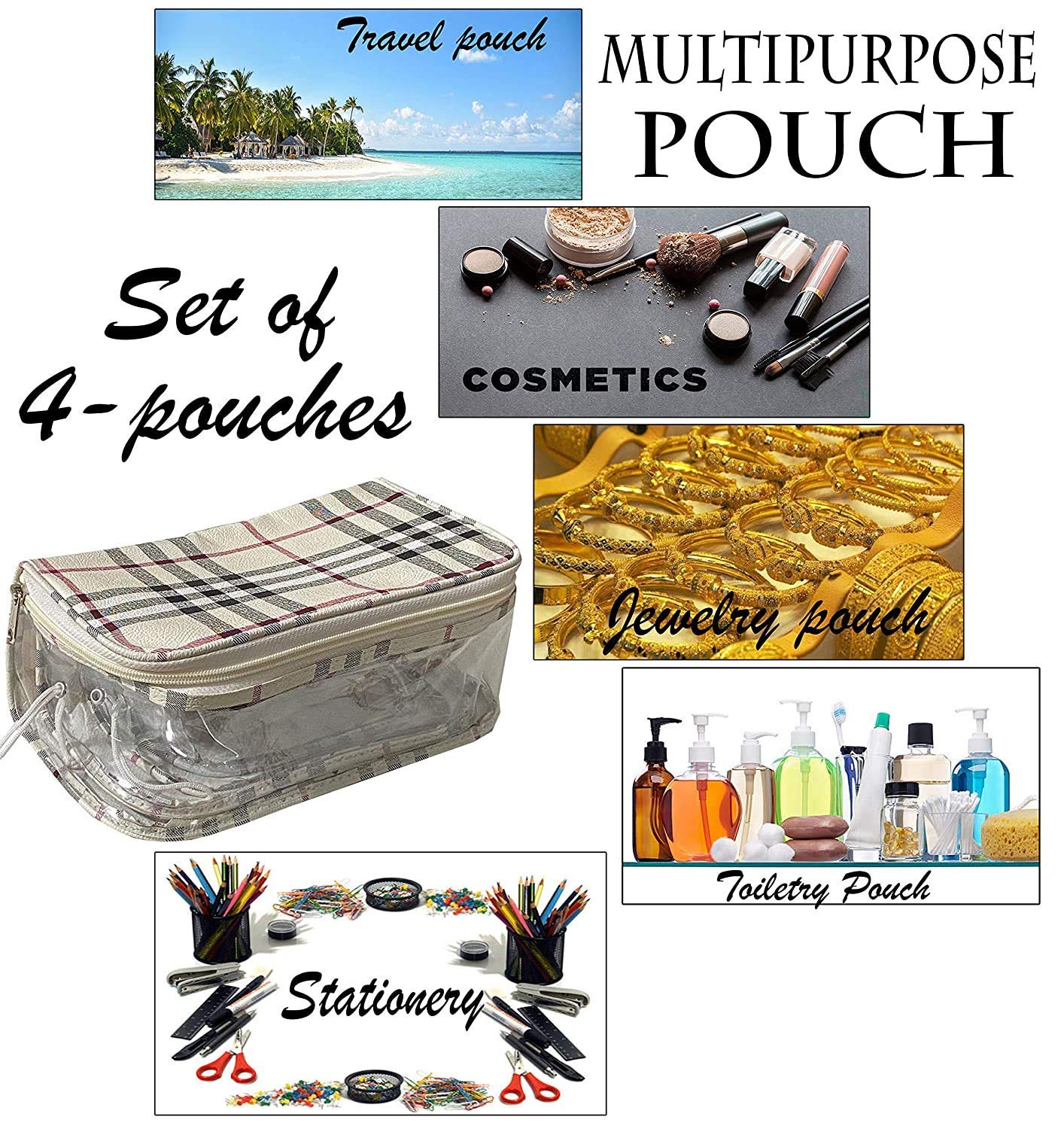 Vital Creations 3-Piece Clear Makeup Pouch Set - Waterproof Cosmetic & Toiletry Organizer Bag for Travel, Gym, and Daily Essentials Storage