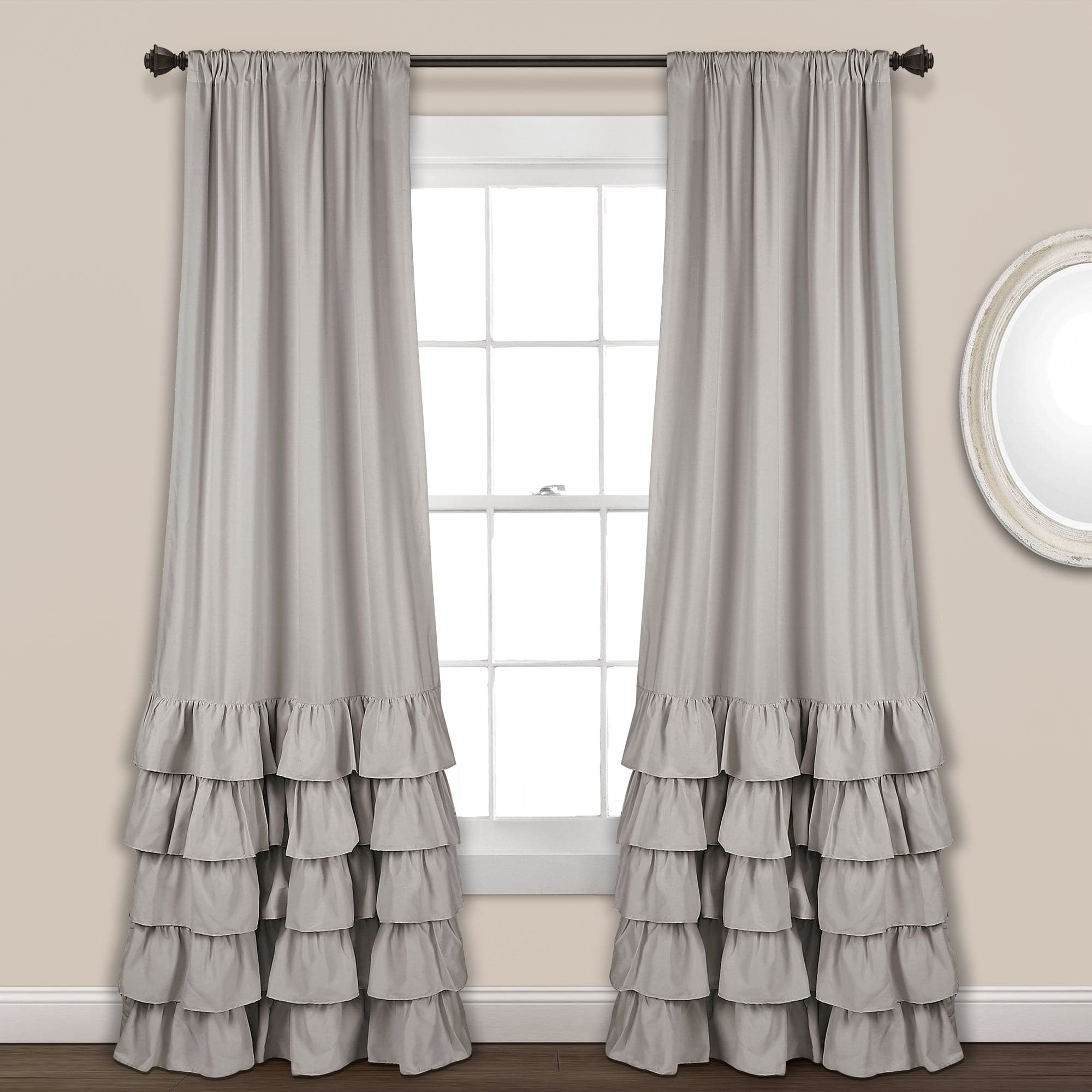 Allison Ruffled Window Curtain Panels Set - Elegant Sheer Voile Drapes for Living Room, Bedroom & Nursery - Light Filtering Privacy Curtains with Floral Lace Trim (Set of 2 Panels)