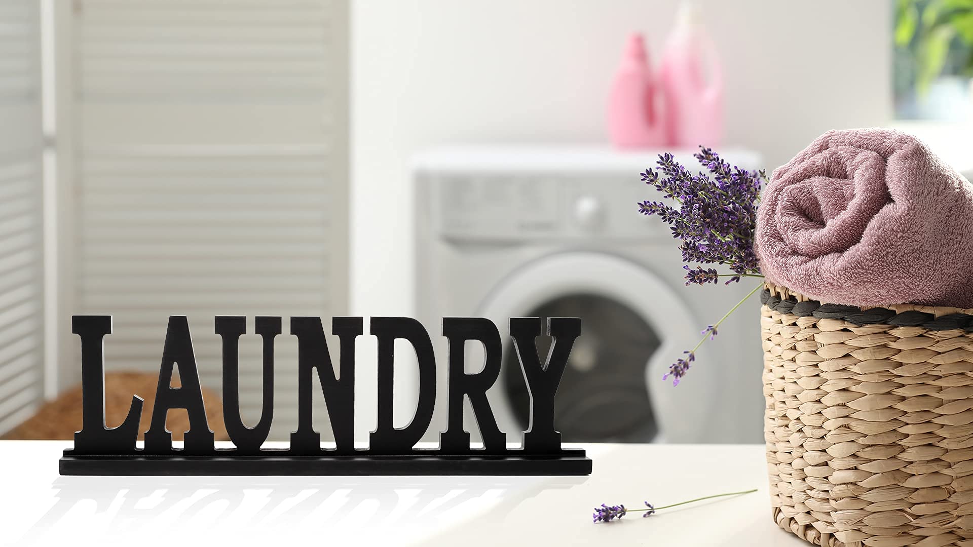 Laundry Room Decor Sign - Rustic Farmhouse Freestanding Wood Block Letters for Laundry & Home Decoration | Perfect for Laundry Rooms, Farmhouse Style Homes & Gift Giving