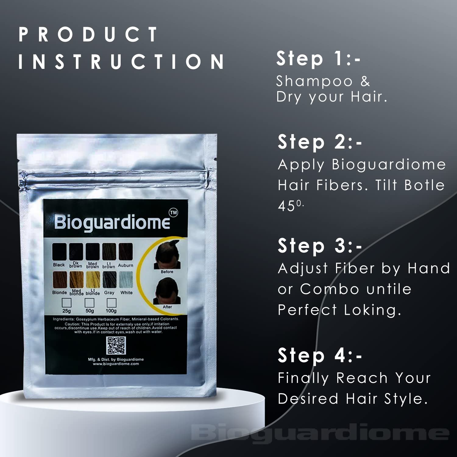 Bioguardiome All Hair Building Fiber Refill Bag - 25gm Black Powder-Based Hair Thickening Fibers for Thinning Hair | Instant Volume & Natural Look | Great for Daily Use, Special Occasions & Confidence Boosting