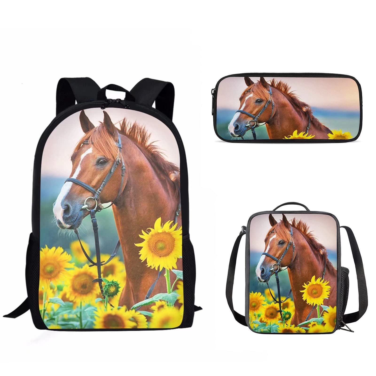 **Mumeson 3-Piece Backpack Set for Women & Girls – Large Capacity School Bookbag with Insulated Lunch Bag & Pencil Case – Stylish Sunflower Design – Perfect for School, Travel & Daily Use**