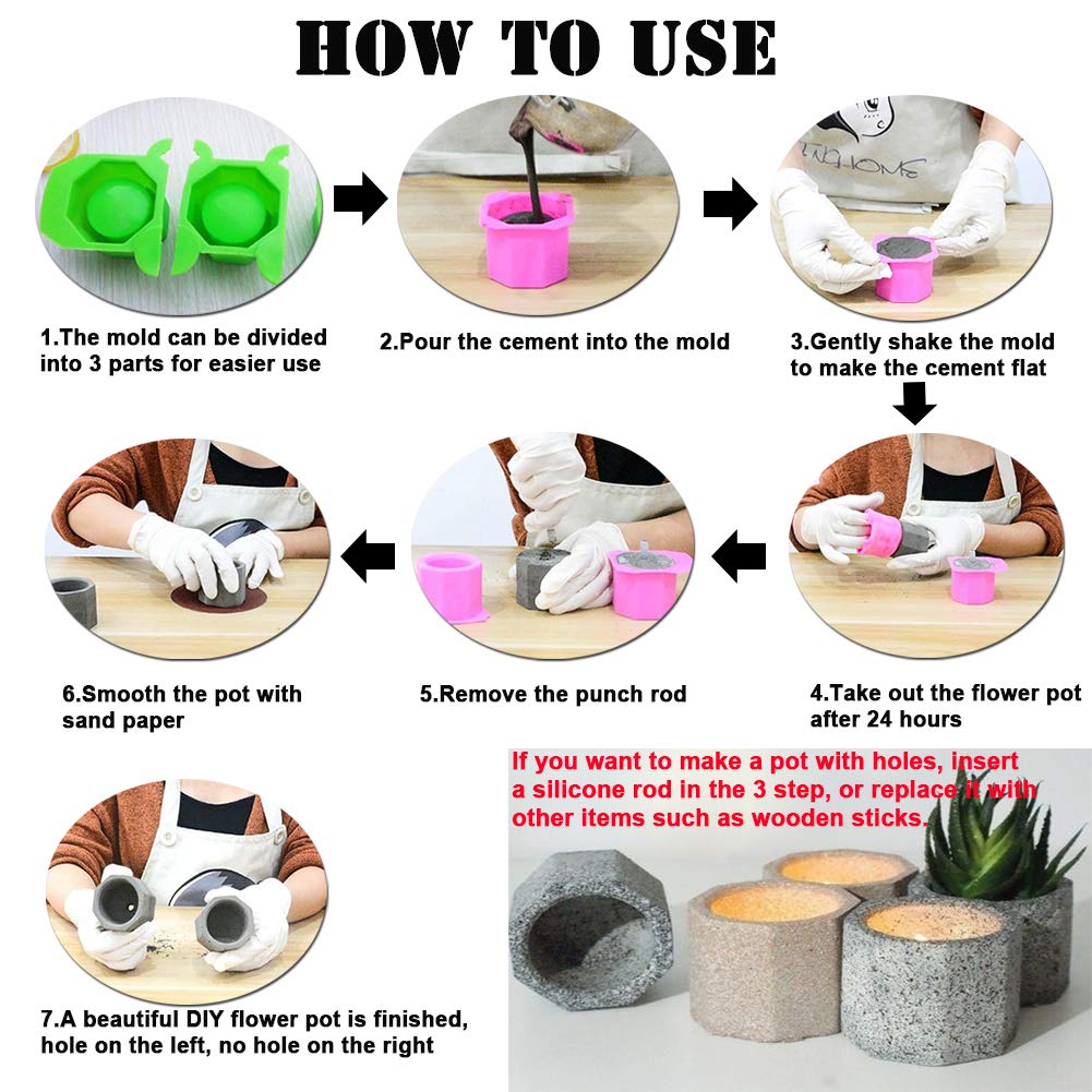 4 Pack Silicone Flower Pot Molds for DIY Succulent Planters, Concrete Molds, Ice Shot Glasses & Candle Holders - Perfect for Home Decor, Gardening & Craft Projects