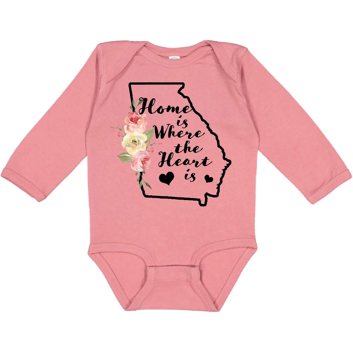 Inktastic Georgia Home Where The Heart is Watercolor Long Sleeve Baby Bodysuit - Soft Cotton Onesie for Newborns & Infants - Perfect for Family Photos, Holidays & Everyday Wear