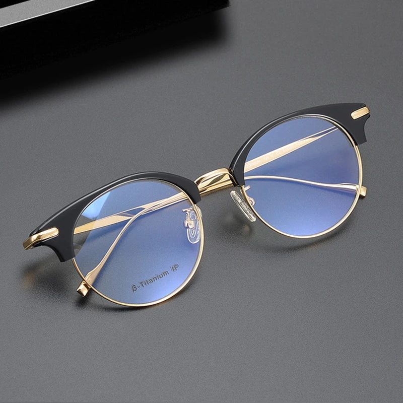 Stylish Unisex Black Titanium Acetate Round Eyeglasses Frame - Lightweight & Durable Full Rim Glasses for Men & Women - Perfect for Work, Reading & Fashion Accessories