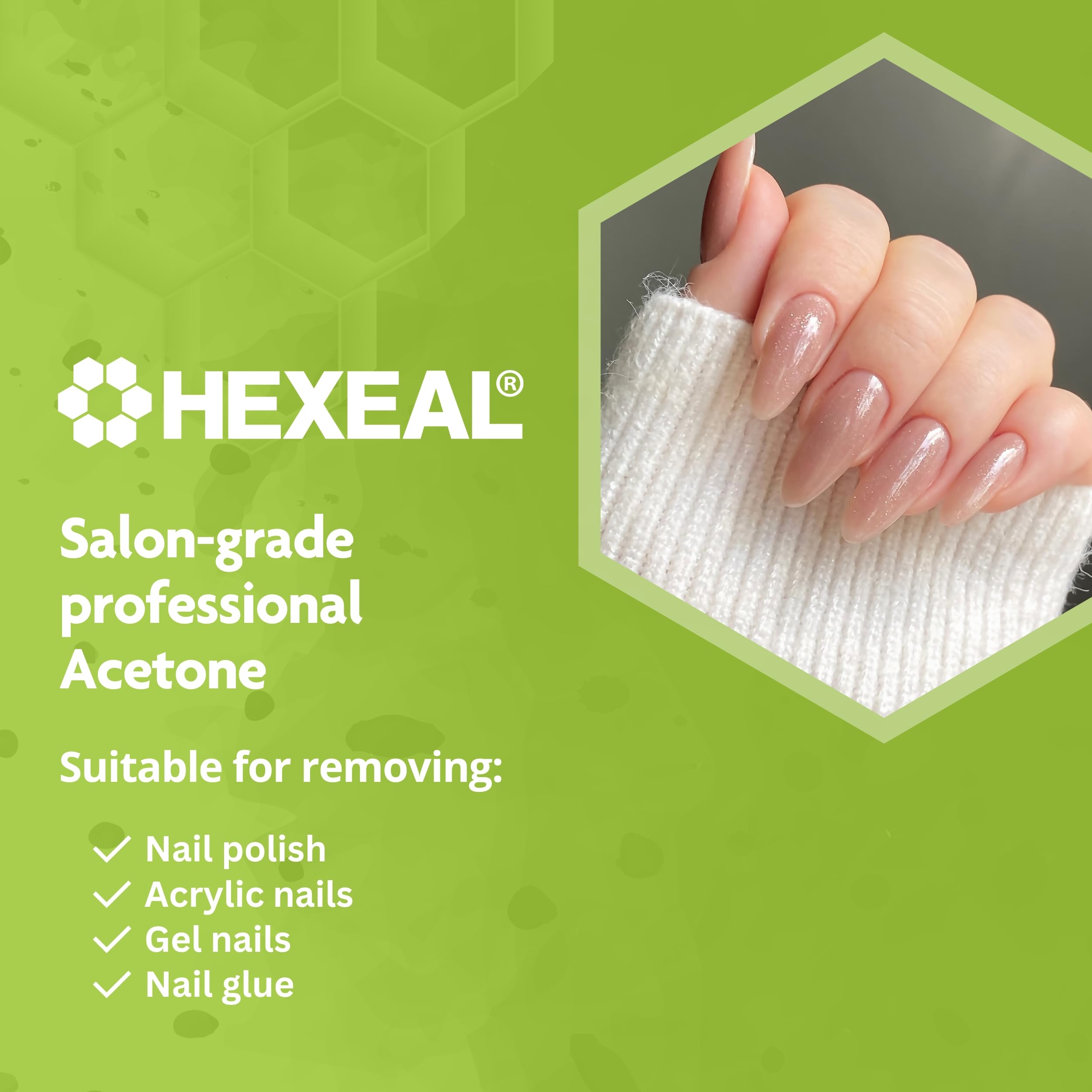 Hexeal Pure Acetone 1L - 99.5% High Strength Acetone for Nail Polish Removal, Gel & Acrylic Soak Off - Professional Grade Nail Varnish Remover - Perfect for Salon, Home Manicure & Nail Art (1L Flip Top Bottle)
