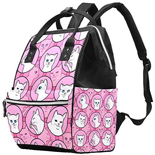 MAPOLO Large Capacity Diaper Backpack for Baby Care - Stylish White Cat in Pink Circle Design, Multi-Function Nappy Bag for Traveling Moms | Perfect for Daycare, Outings & Family Trips