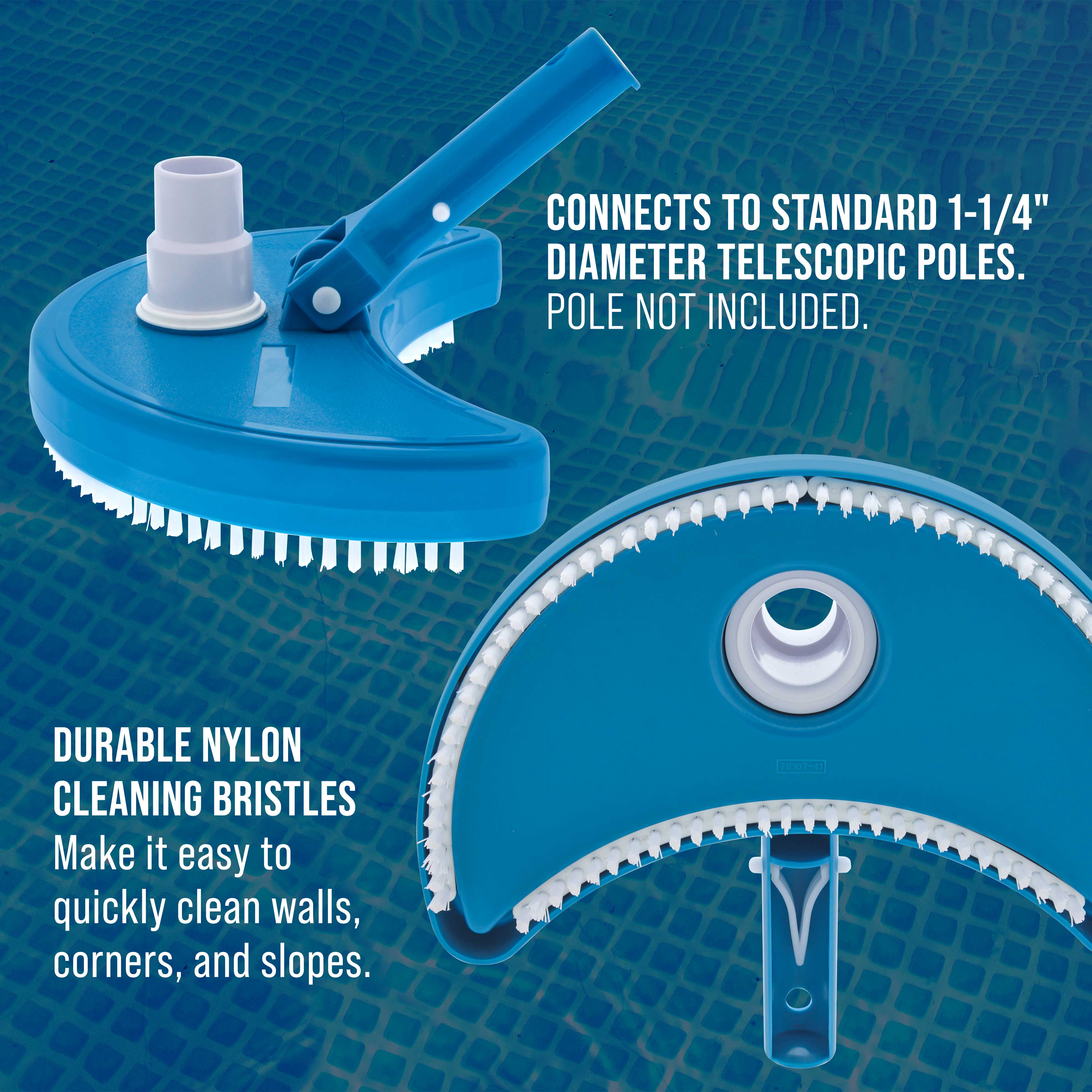 Weighted Half Moon Pool Vacuum Head with Swivel Hose Connection - Compatible with Above Ground & In Ground Pools, Spas, Vinyl Liners - Heavy Duty Pool Cleaning Tool for Crystal Clear Water - Perfect for Weekly Maintenance and Deep Cleaning