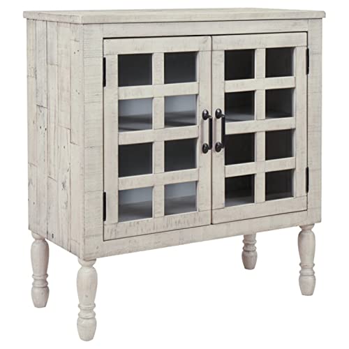 BOWERY HILL Whitewashed Wood Accent Cabinet - Farmhouse Style Storage Console Table for Living Room, Entryway & Bedroom Decor