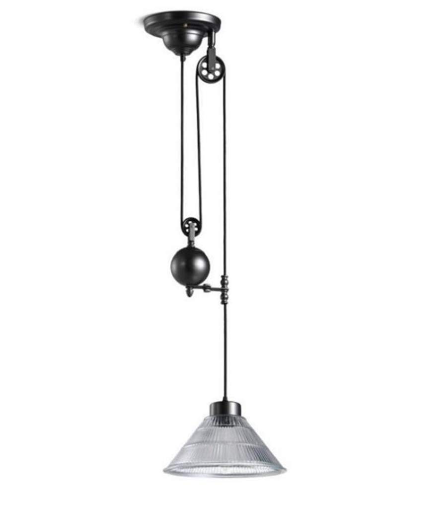 **Industrial Farmhouse Pulley Pendant Light - Adjustable Height Matte Black Vintage Ceiling Fixture for Kitchen, Dining Room, or Living Room Decor**