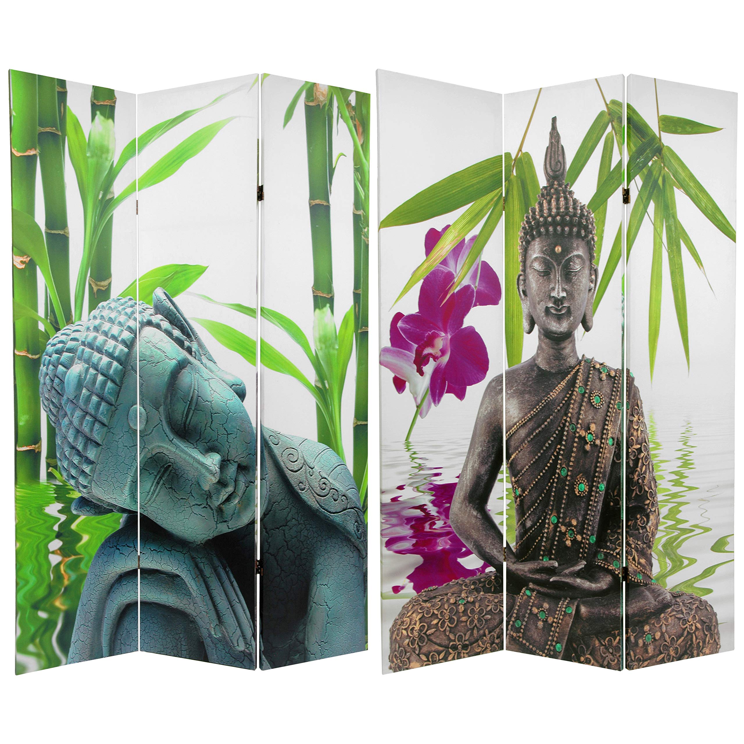 6 ft. Tall Double Sided Serenity Buddha Room Divider - Handcrafted Oriental Wooden Screen for Home Decor, Meditation Space & Office Partition | Asian Inspired Room Separator for Living Room, Bedroom or Yoga Studio