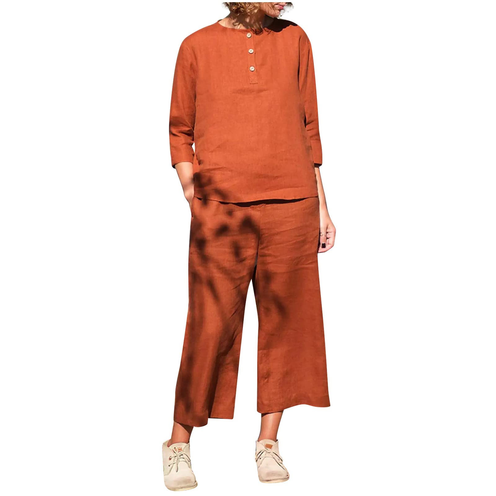 Women's 2-Piece Suit Set - Round Neck Long Sleeve Blouse & Loose Pants Outfit | Gym Wear & Casual Matching Sets | Perfect for Workouts, Office & Everyday Fashion
