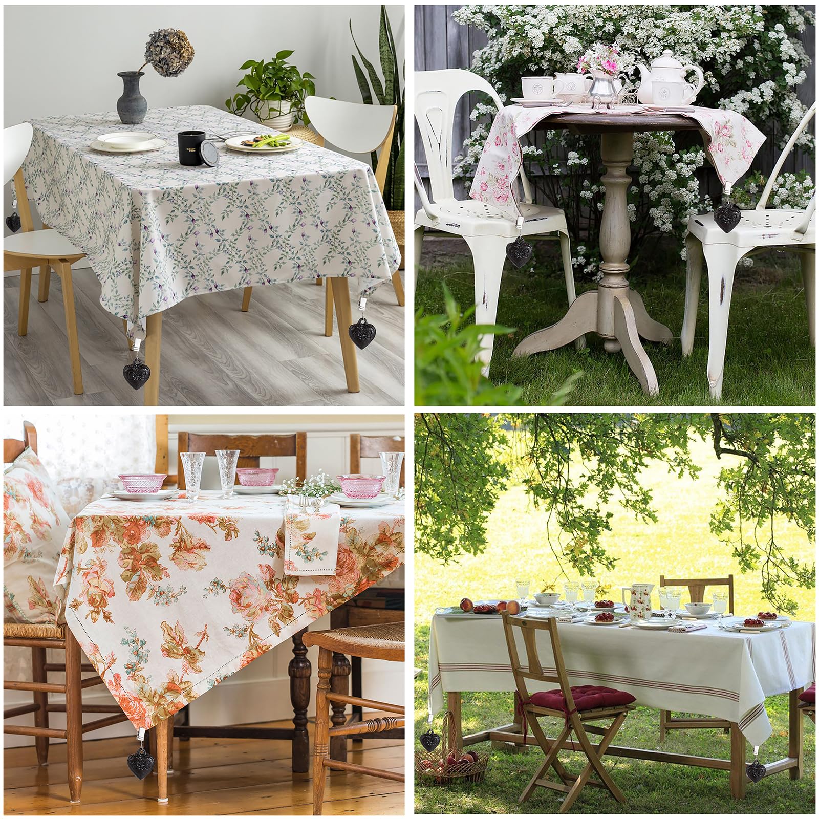 Heavy Duty Set of 4 Cast Iron Heart Shaped Tablecloth Weights - Windproof Outdoor Flag & Curtain Clips, Black Metal Garden Patio Picnic Accessories for Securing Table Covers, Blankets & Decorations