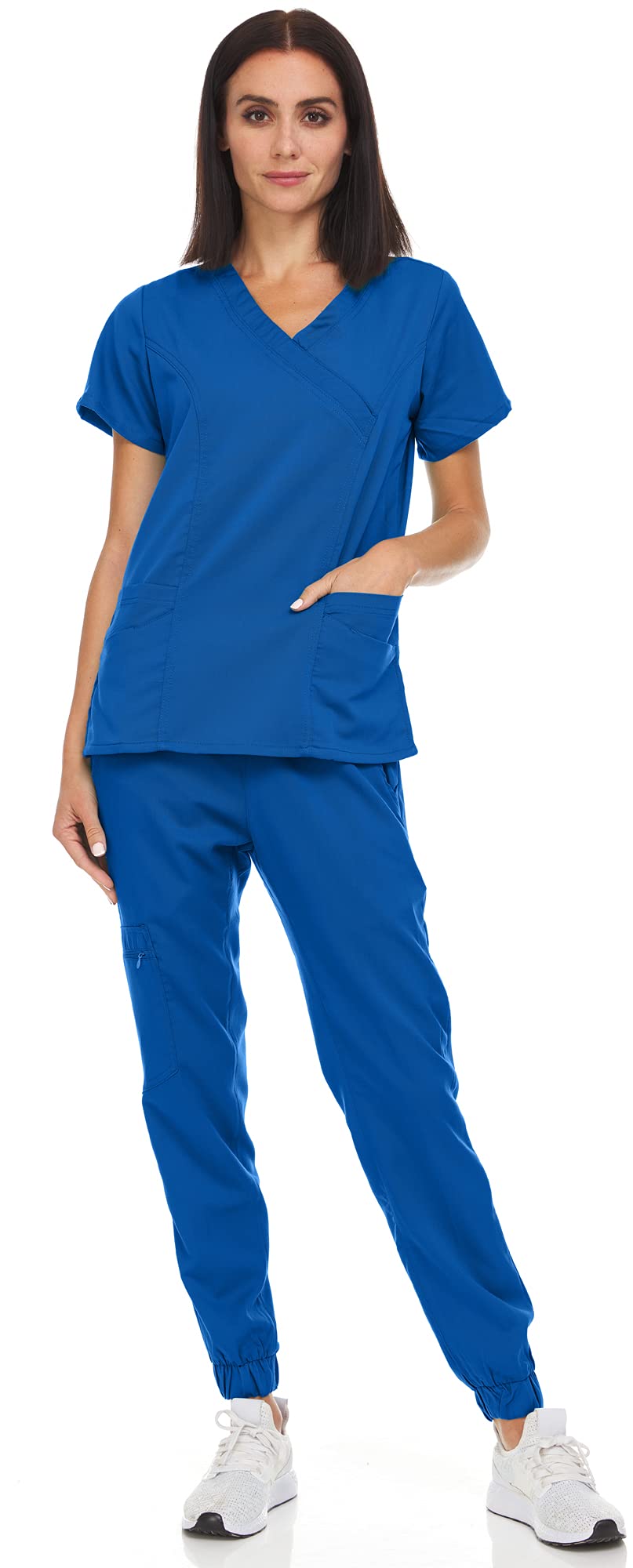 MediChic Women's Stretch V-Neck Jogger Scrubs Set - 12+ Colors | Comfortable Medical Uniform for Nurses & Healthcare Professionals