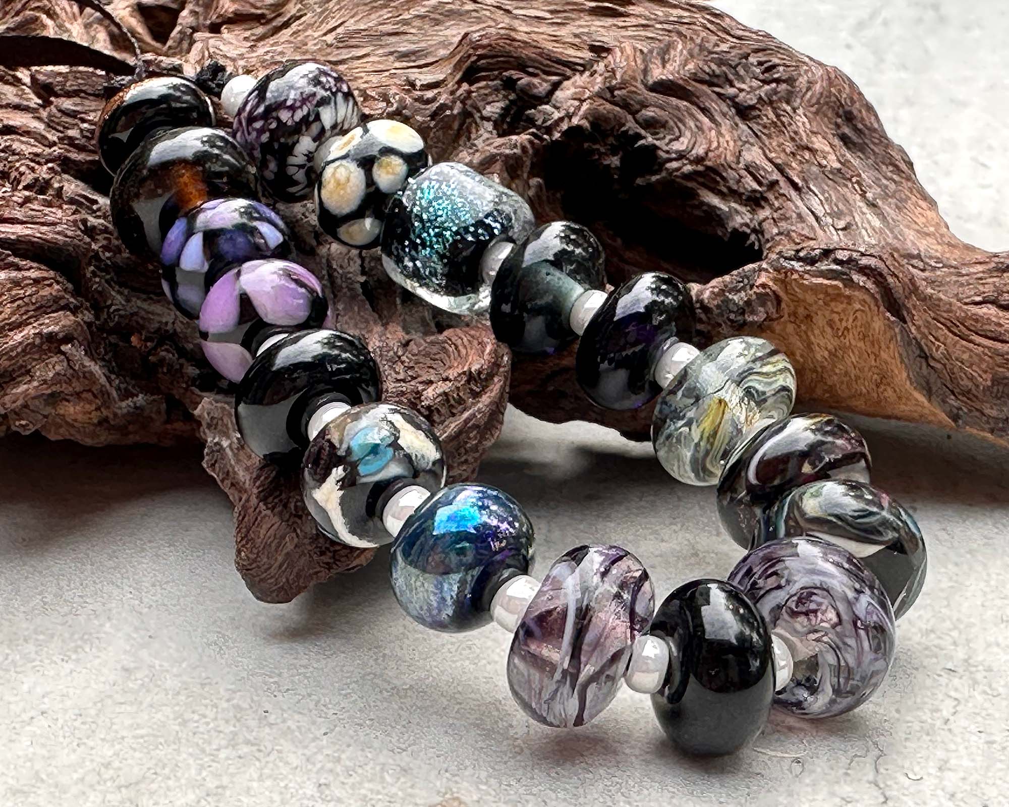 18-Piece Black Orphan Lampwork Glass Beads Set for Jewelry Making - DIY Bracelet, Necklace & Craft Projects (SRA Certified)