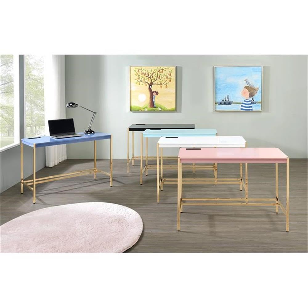 Acme Midriaks Modern Wooden Writing Desk with USB Port - Black & Gold Finish for Home Office, Study & Workspace