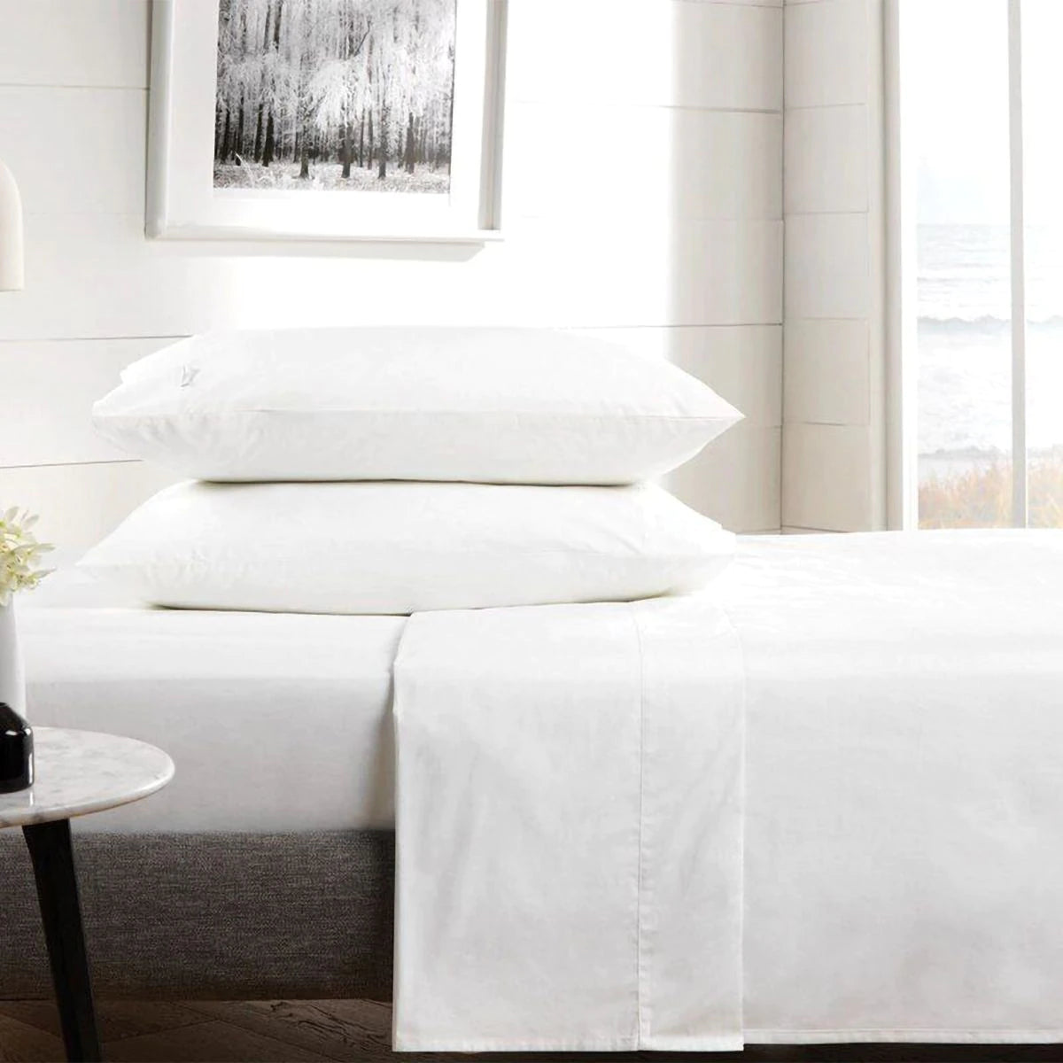 Sheridan 300 Thread Count Classic Percale Fitted Sheet - Snow White - Premium Cotton Bedding for Comfortable Sleep - Perfect for Master Bedroom, Guest Room & Luxury Hotels
